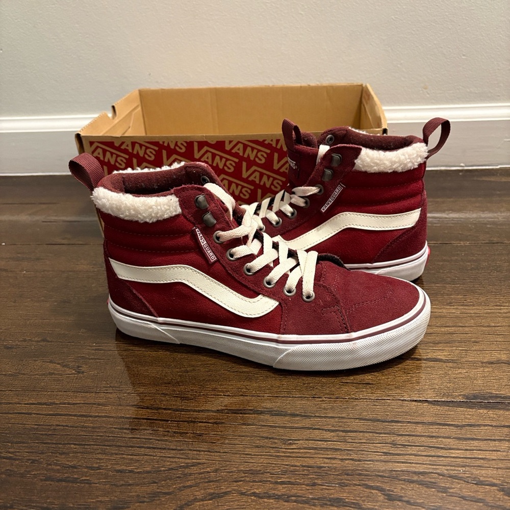 Vans Maroon High-Top Sneakers with White Trim